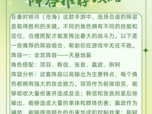 秦时明月平民最强阵容策略：策略搭配与实战应用解析