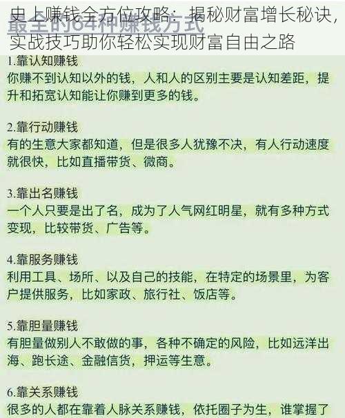 史上赚钱全方位攻略：揭秘财富增长秘诀，实战技巧助你轻松实现财富自由之路